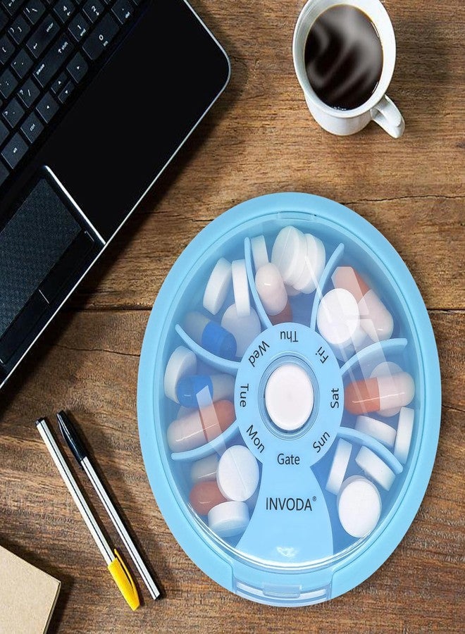INVODA Weekly Pill Organizer with 77 Pre-Cut Medication Labels – 7 Compartment Rotating Medicine Box Daily Pill Case for Vitamins, Fish Oil & Prescriptions – BPA-Free Plastic – Compact Travel Size - Image 5